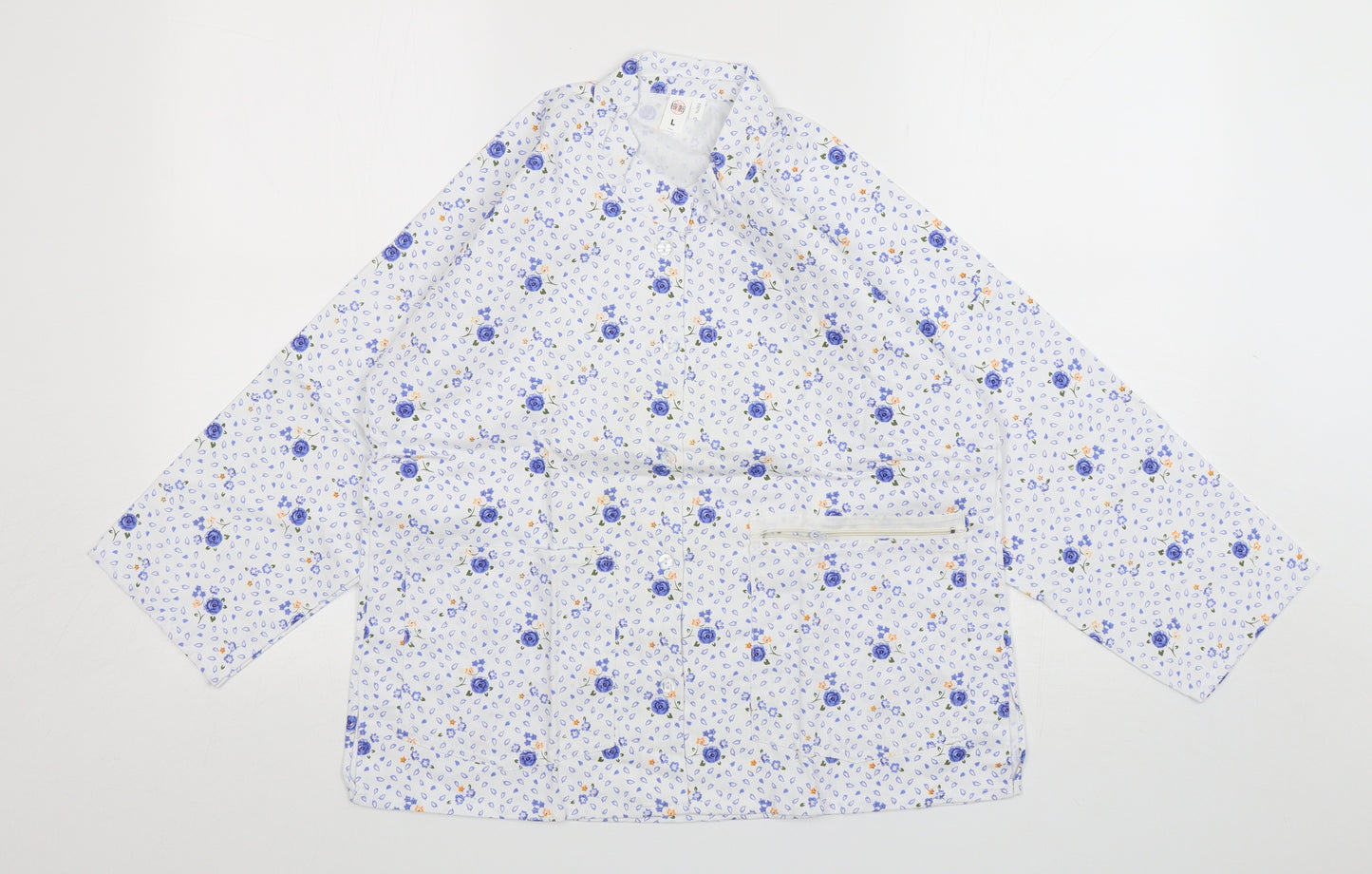 Preworn  Womens Multicoloured Floral Cotton Basic Button-Up Size L Round Neck