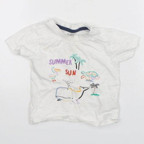 Primark Boys White  Cotton Basic T-Shirt Size 12-18 Months Round Neck