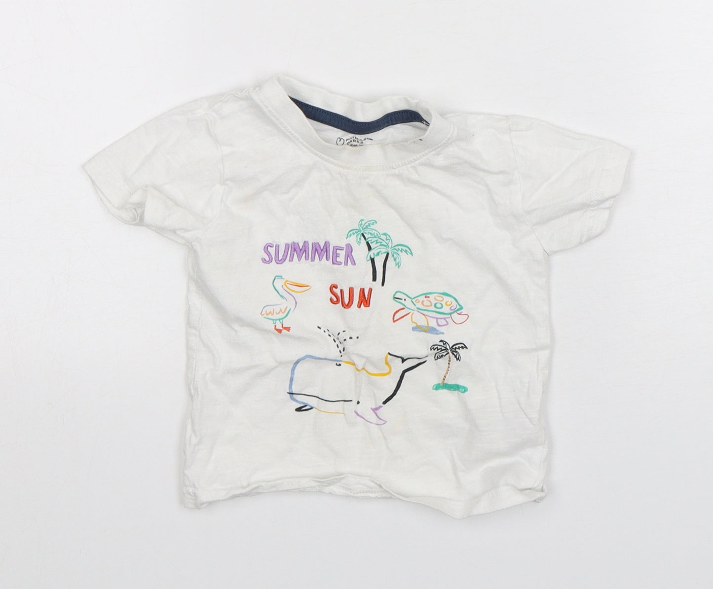 Primark Boys White  Cotton Basic T-Shirt Size 12-18 Months Round Neck