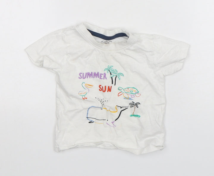 Primark Boys White  Cotton Basic T-Shirt Size 12-18 Months Round Neck