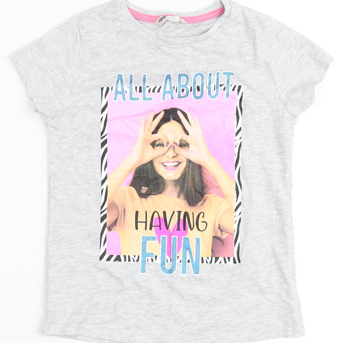 PEP & CO Girls Grey  Cotton Basic T-Shirt Size 7-8 Years Round Neck  - All about having fun