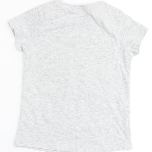 PEP & CO Girls Grey  Cotton Basic T-Shirt Size 7-8 Years Round Neck  - All about having fun
