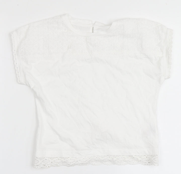 Dunnes Stores Girls White 100% Cotton Basic T-Shirt Size 7-8 Years Round Neck