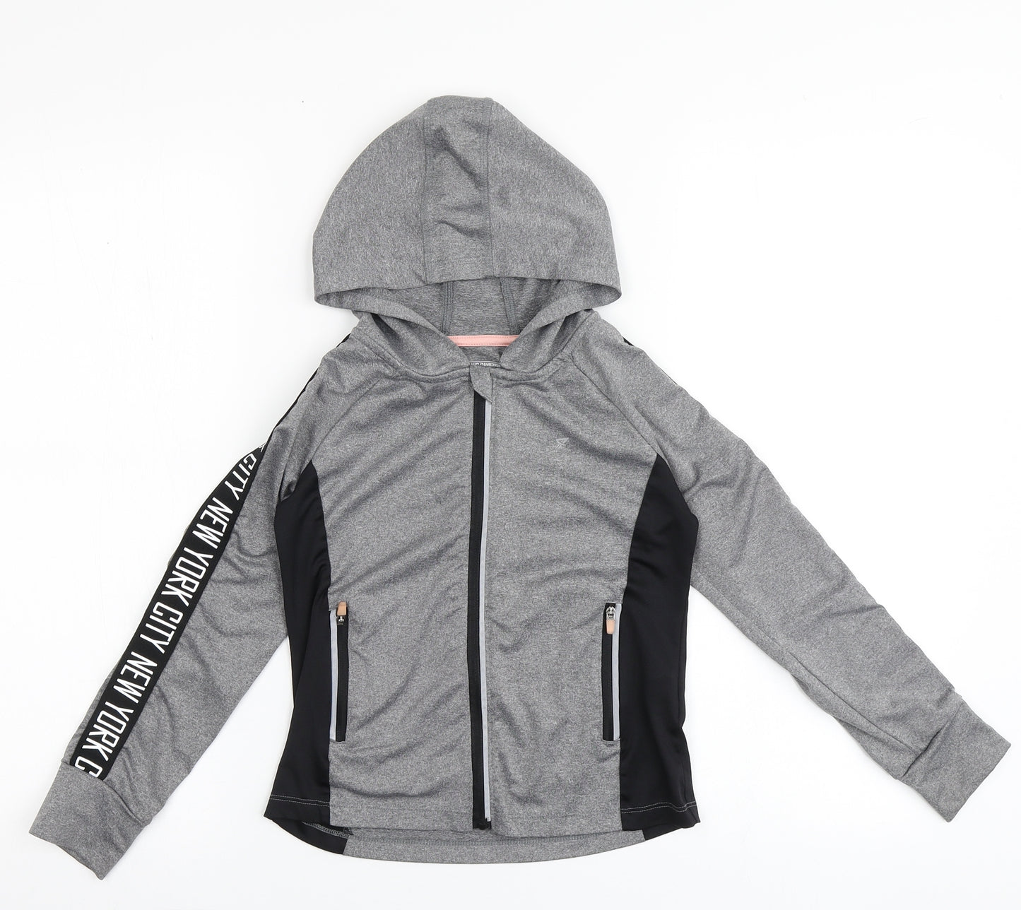 YD Active Girls Grey  Polyester Full Zip Hoodie Size 7-8 Years  Zip - New York City