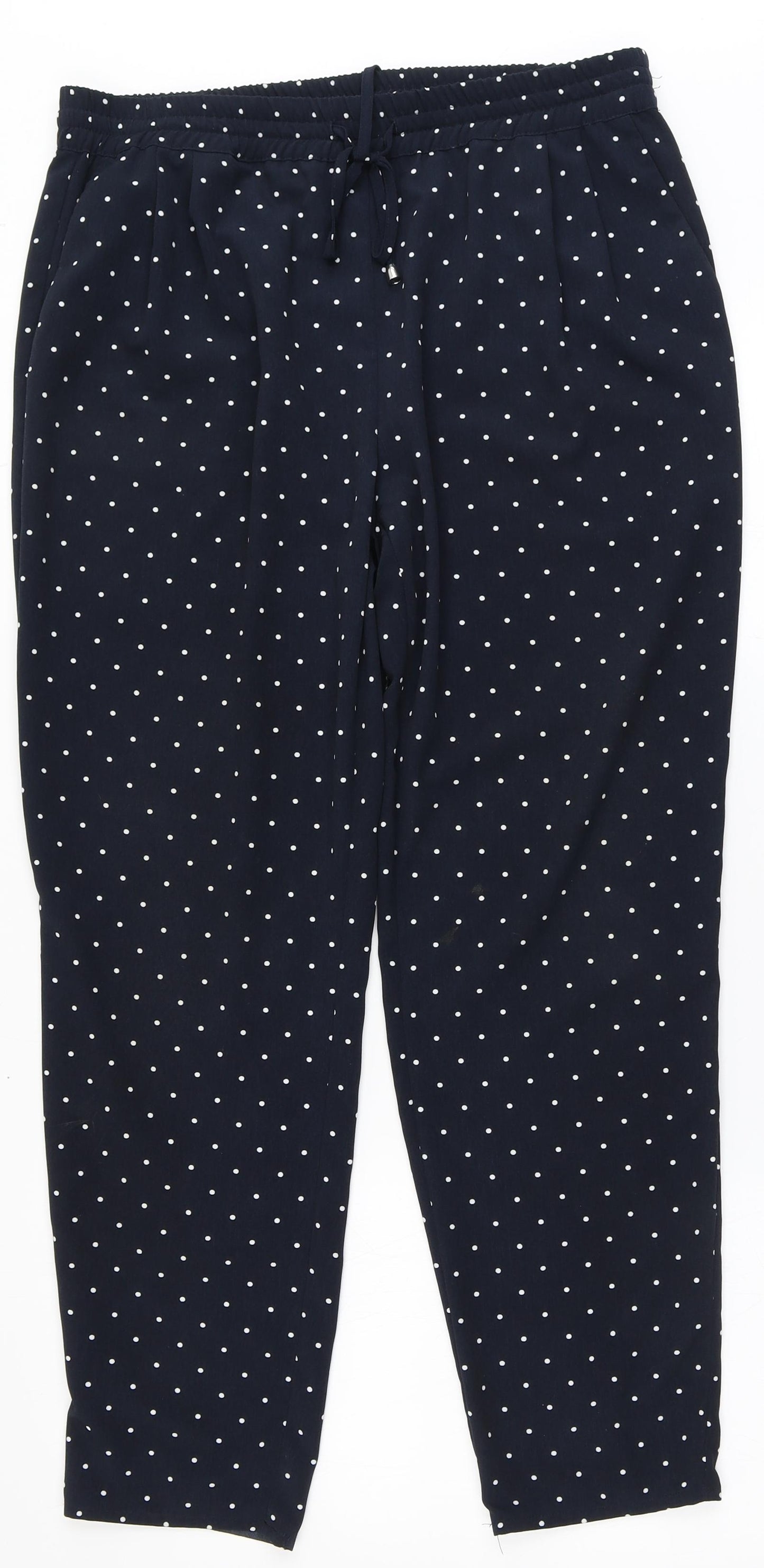 New Look Womens Black Polka Dot Polyester Trousers  Size 14 L27 in Regular Drawstring