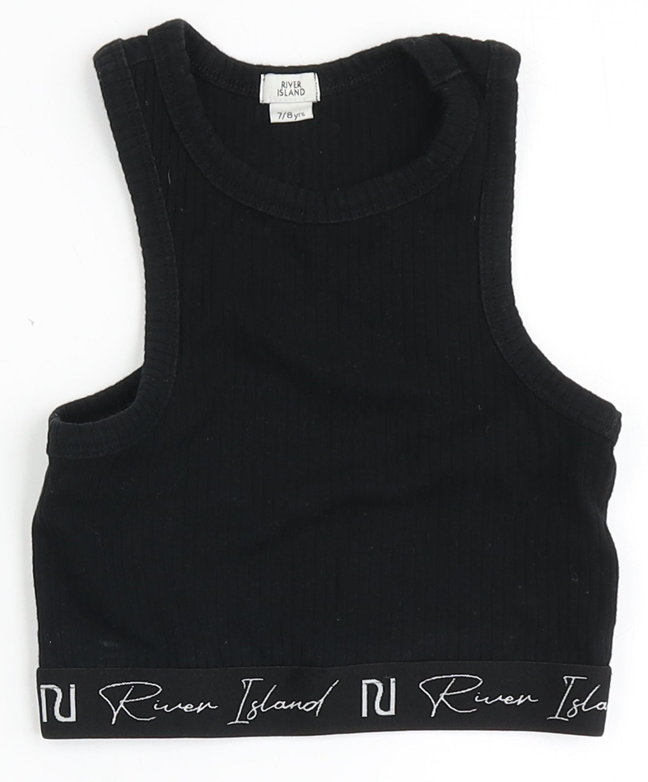 River Island Girls Black  Cotton Cropped Tank Size 7-8 Years Round Neck