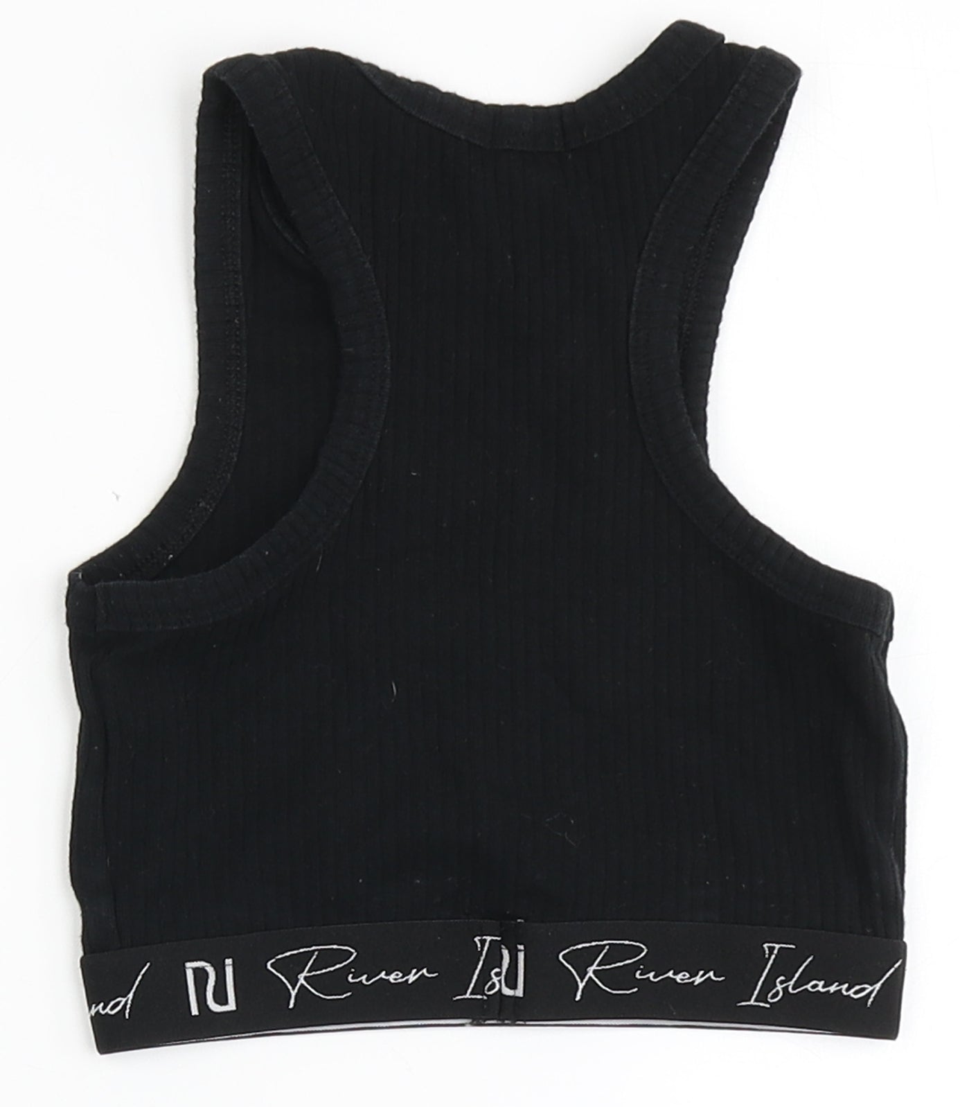 River Island Girls Black  Cotton Cropped Tank Size 7-8 Years Round Neck