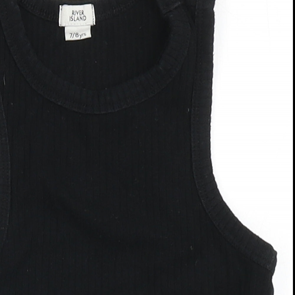 River Island Girls Black  Cotton Cropped Tank Size 7-8 Years Round Neck