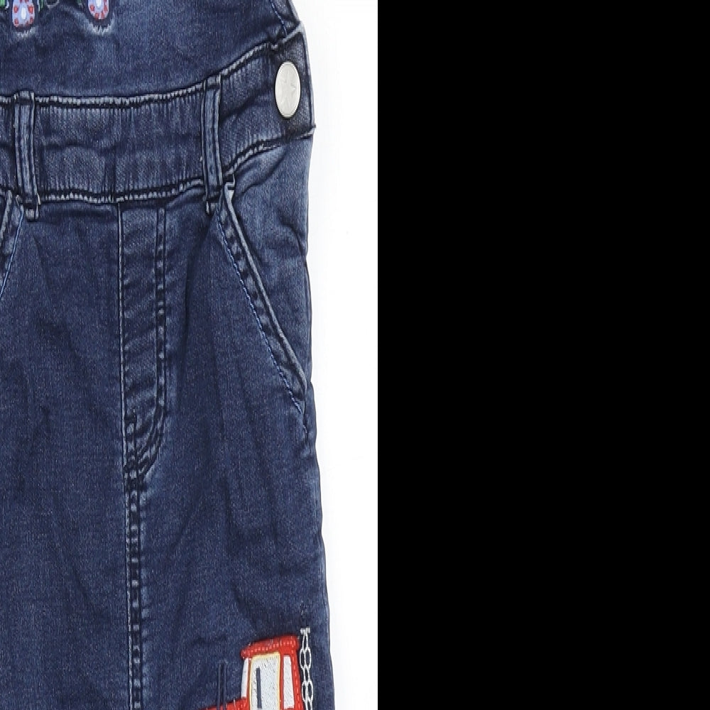 Blue Zoo Boys Blue  Cotton Dungaree Outfit/Set Size 18-24 Months  Snap - Tractor