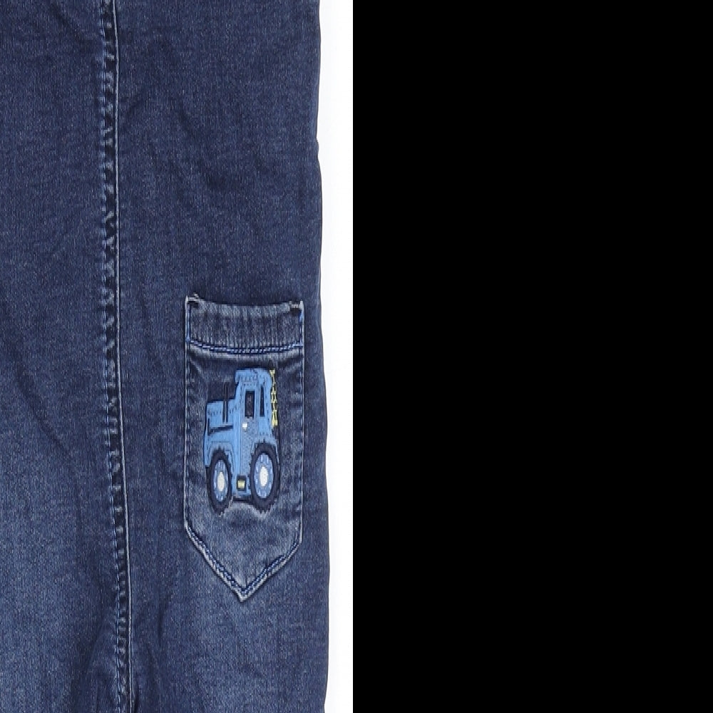 Blue Zoo Boys Blue  Cotton Dungaree Outfit/Set Size 18-24 Months  Snap - Tractor