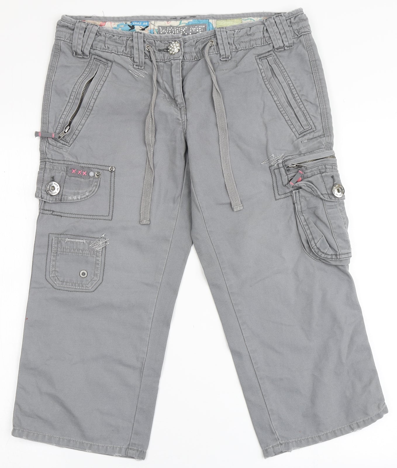 New Look Womens Grey  100% Cotton Cargo Shorts Size 10 L20 in Regular Zip