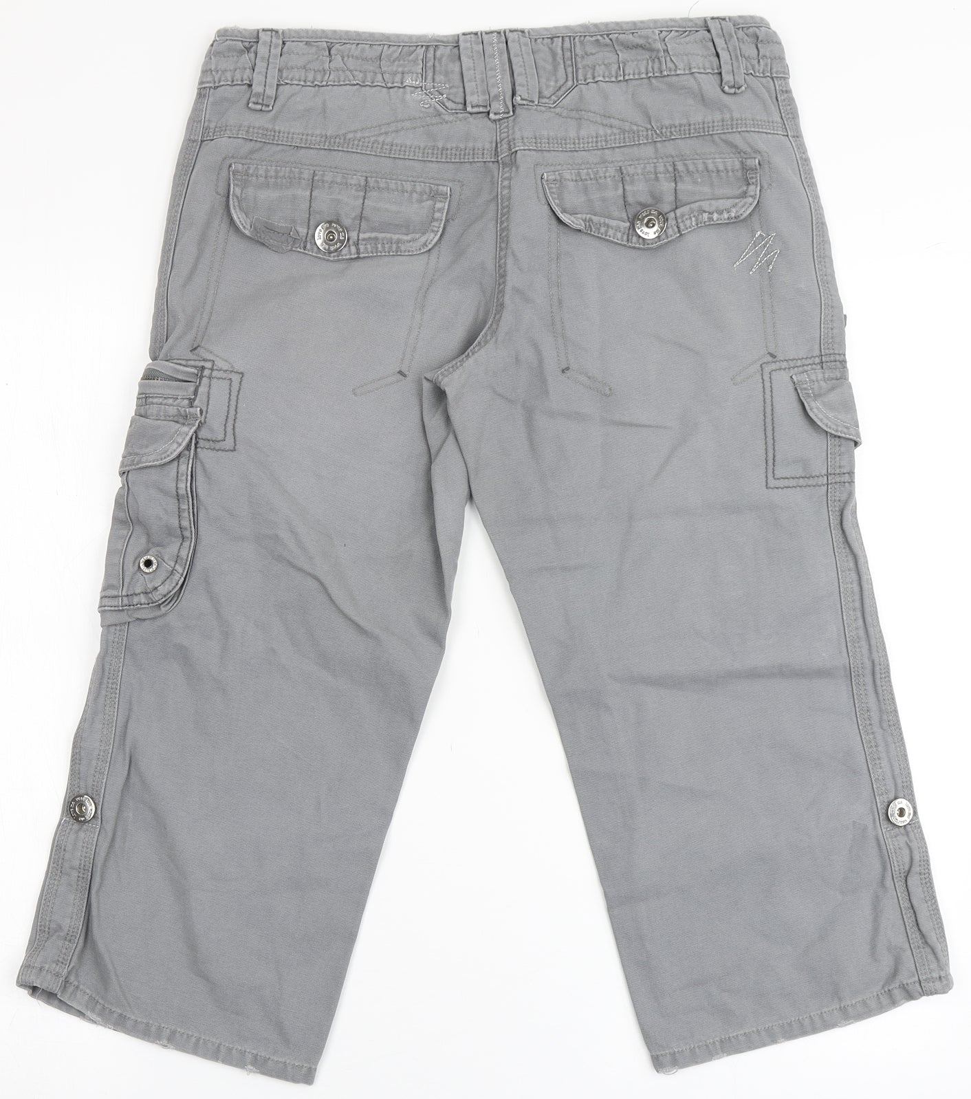 New Look Womens Grey  100% Cotton Cargo Shorts Size 10 L20 in Regular Zip