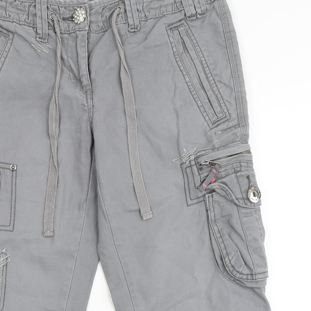 New Look Womens Grey  100% Cotton Cargo Shorts Size 10 L20 in Regular Zip