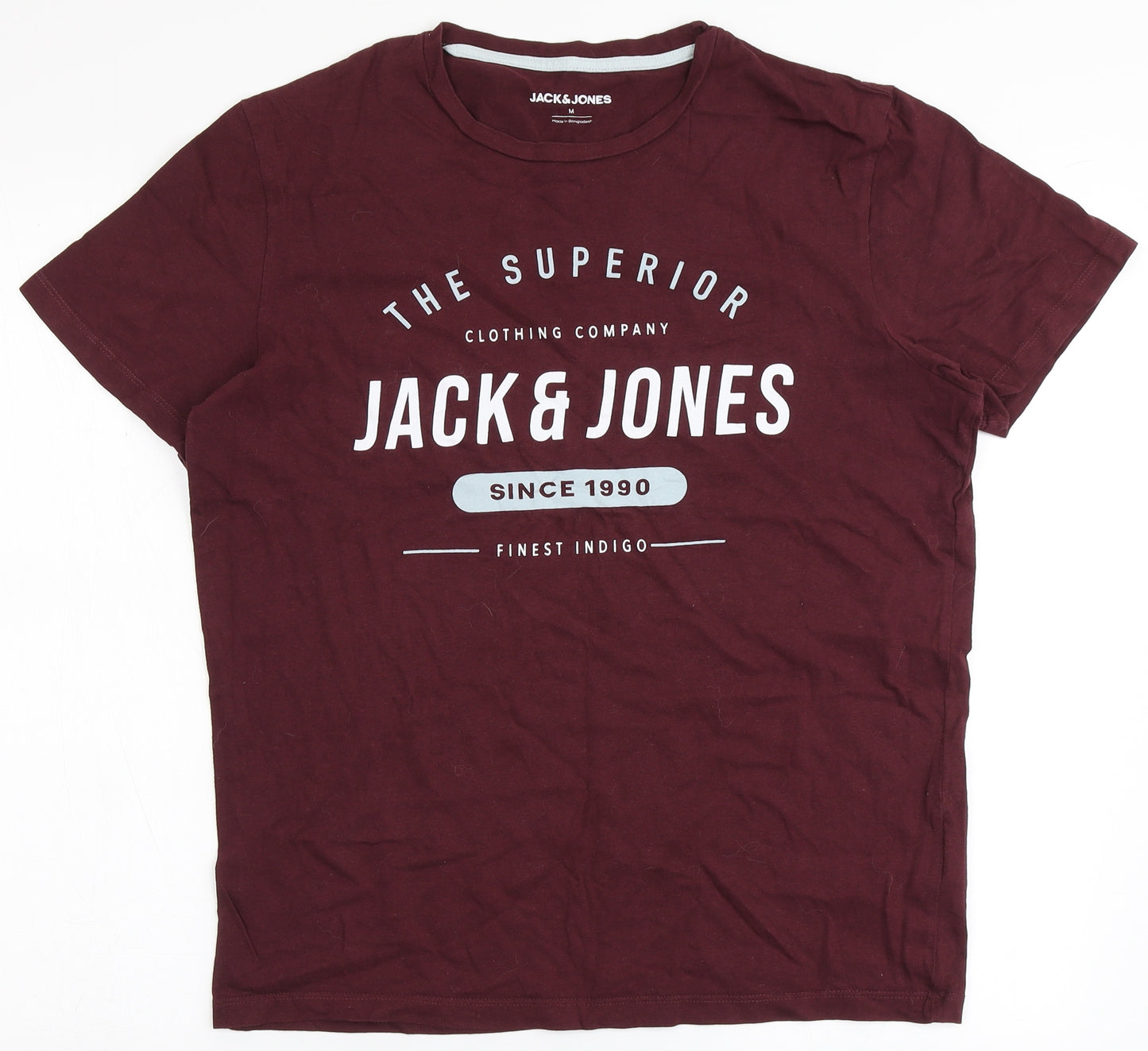 JACK & JONES Mens Red  Cotton  T-Shirt Size M Round Neck