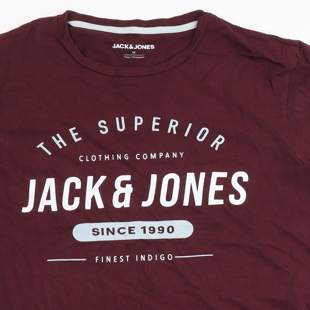 JACK & JONES Mens Red  Cotton  T-Shirt Size M Round Neck