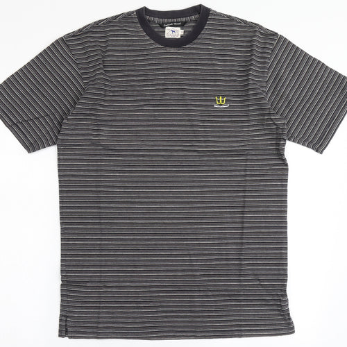 One True Saxon Mens Multicoloured Striped Cotton  T-Shirt Size S Round Neck