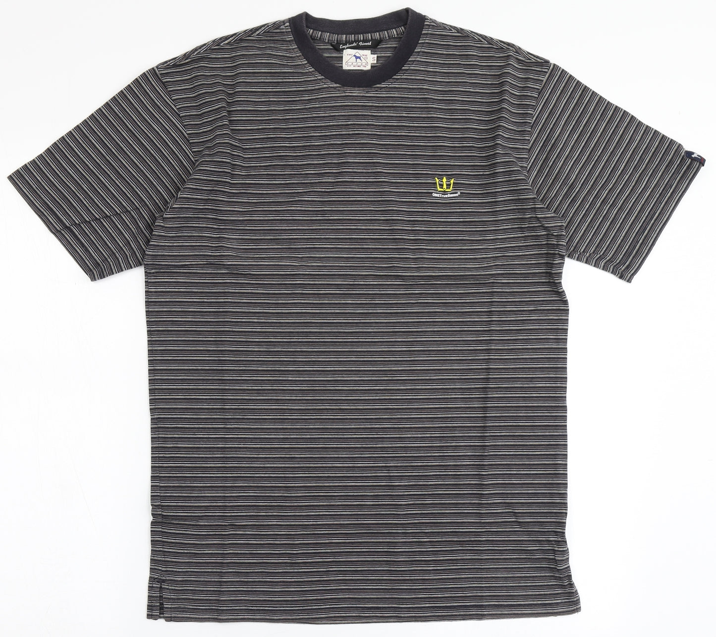 One True Saxon Mens Multicoloured Striped Cotton  T-Shirt Size S Round Neck