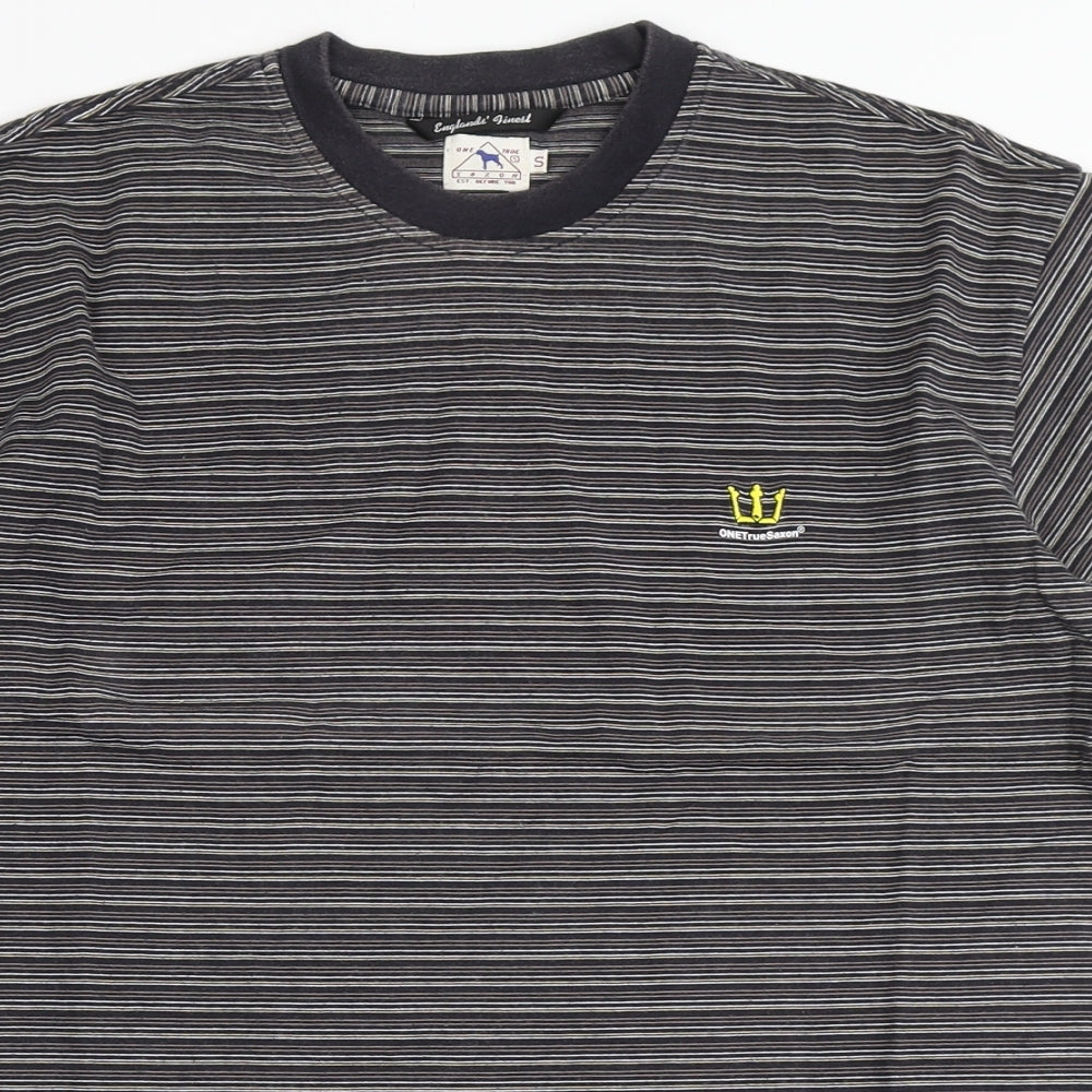 One True Saxon Mens Multicoloured Striped Cotton  T-Shirt Size S Round Neck