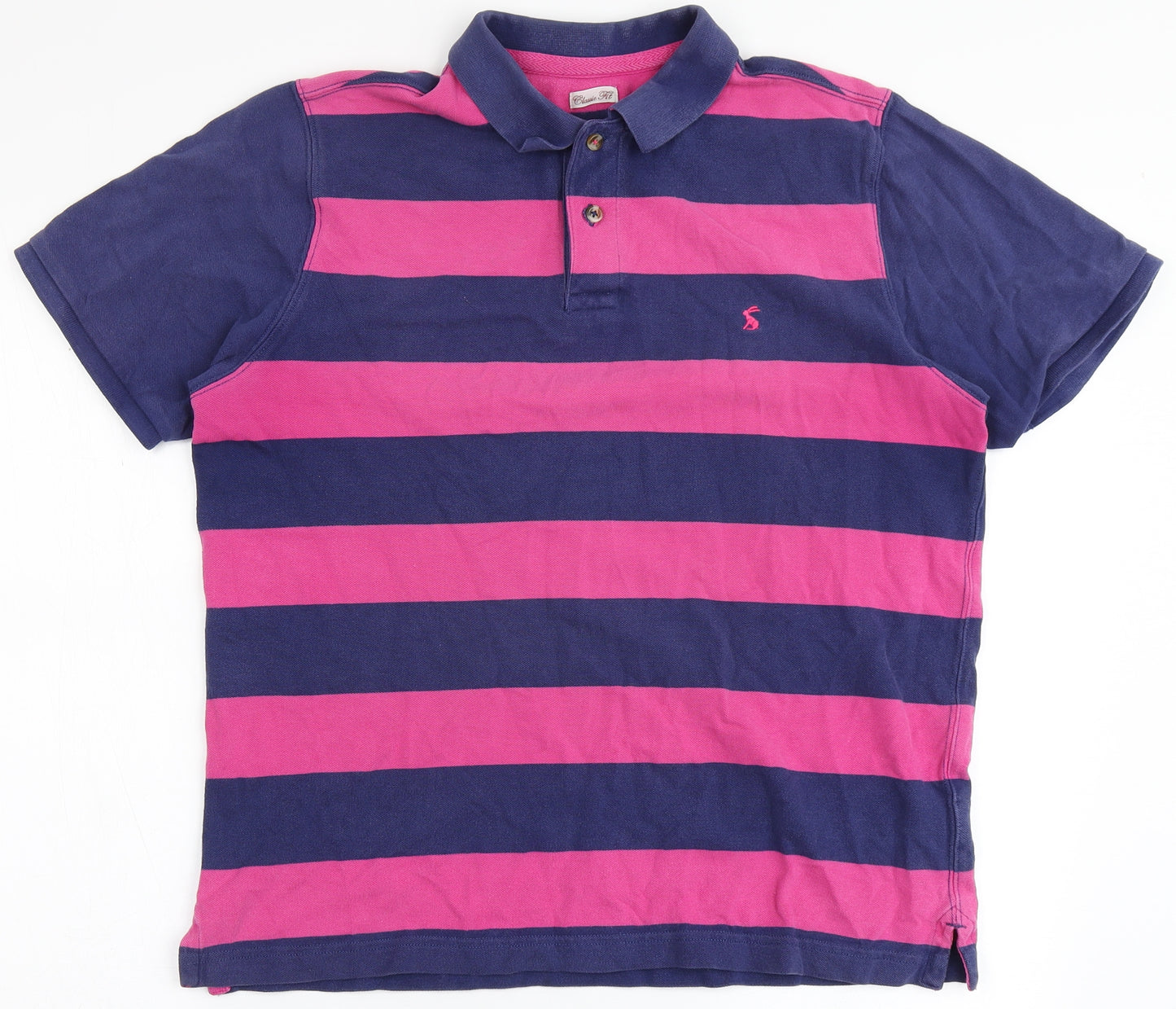 Joules Mens Purple Striped 100% Cotton  Polo Size L Round Neck Button