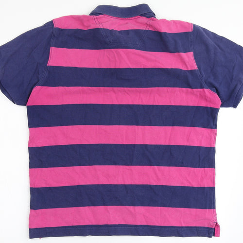 Joules Mens Purple Striped 100% Cotton  Polo Size L Round Neck Button