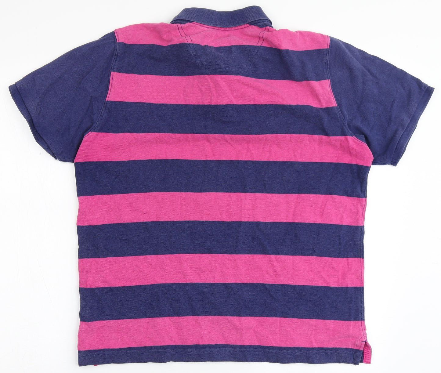 Joules Mens Purple Striped 100% Cotton  Polo Size L Round Neck Button