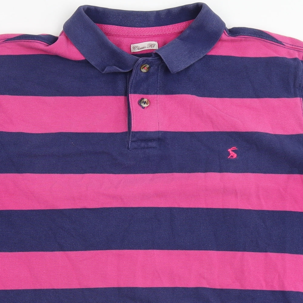 Joules Mens Purple Striped 100% Cotton  Polo Size L Round Neck Button