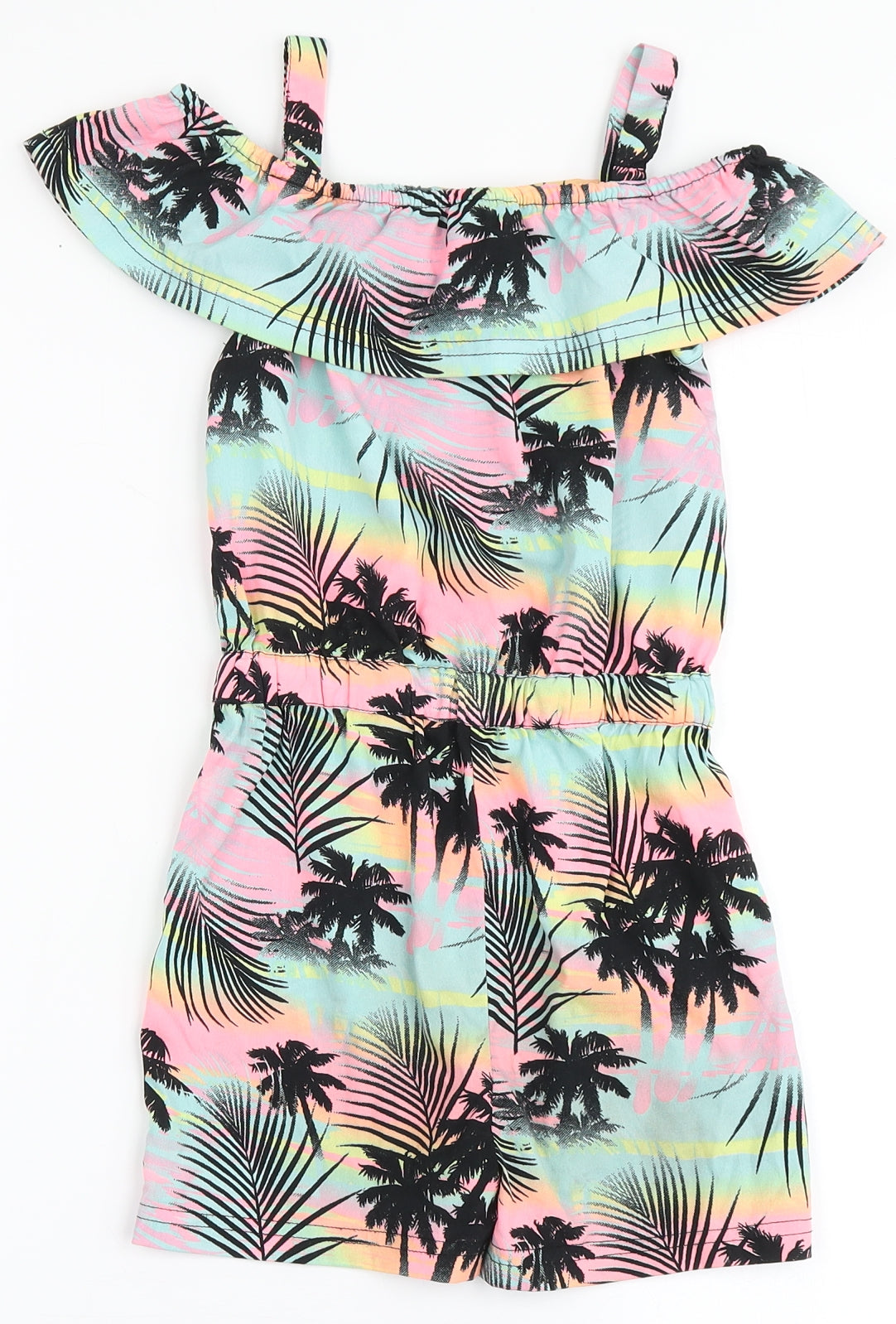 PEP&CO Girls Multicoloured  100% Polyester Playsuit One-Piece Size 7-8 Years   - Tropical Palm