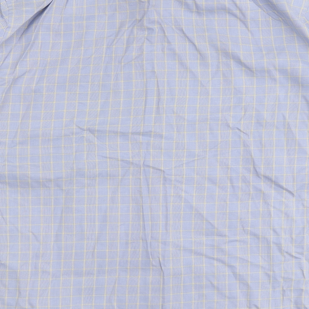 Marks and Spencer Mens Blue Check 100% Cotton  Dress Shirt Size 15.5 Round Neck Button