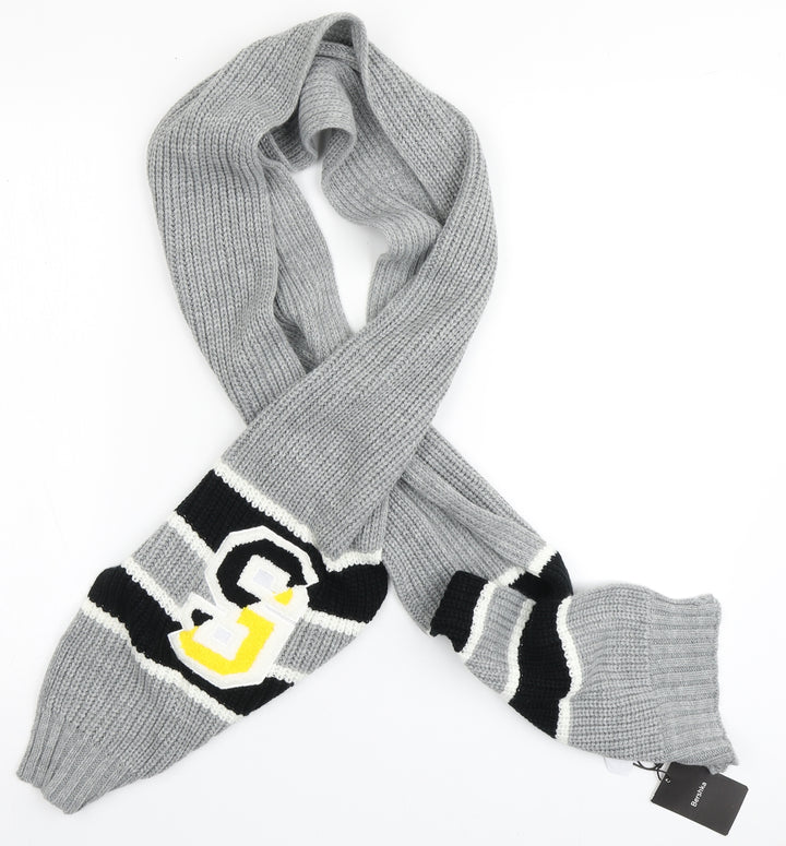 Bershka Mens Grey Striped Acrylic Scarf One Size