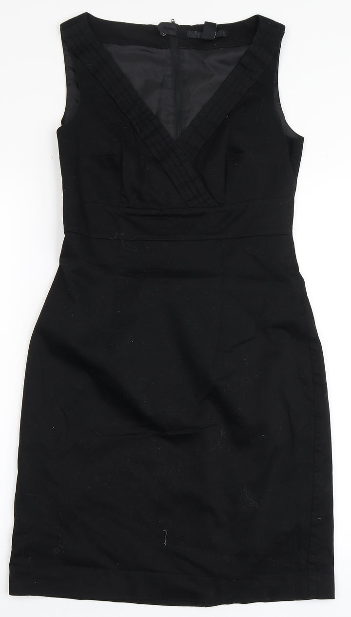 H&M Womens Black Cotton A-Line Size 8 V-Neck Zip