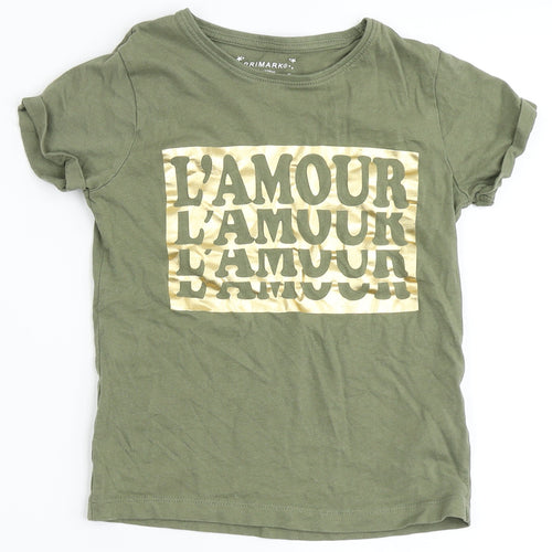 Primark Girls Green  100% Cotton Basic T-Shirt Size 7-8 Years Round Neck  - L'Amour