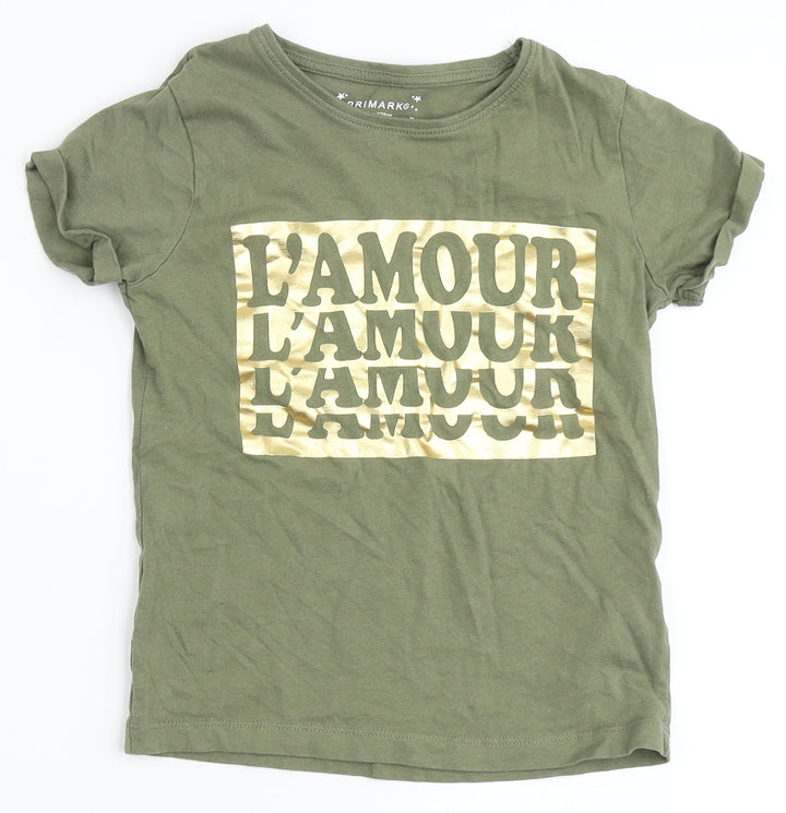 Primark Girls Green  100% Cotton Basic T-Shirt Size 7-8 Years Round Neck  - L'Amour