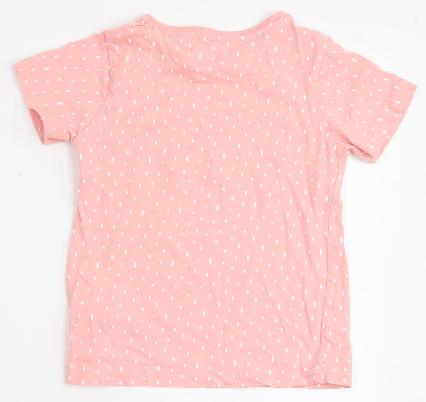 Primark Girls Pink Polka Dot 100% Cotton Basic T-Shirt Size 6-7 Years Round Neck  - Smile