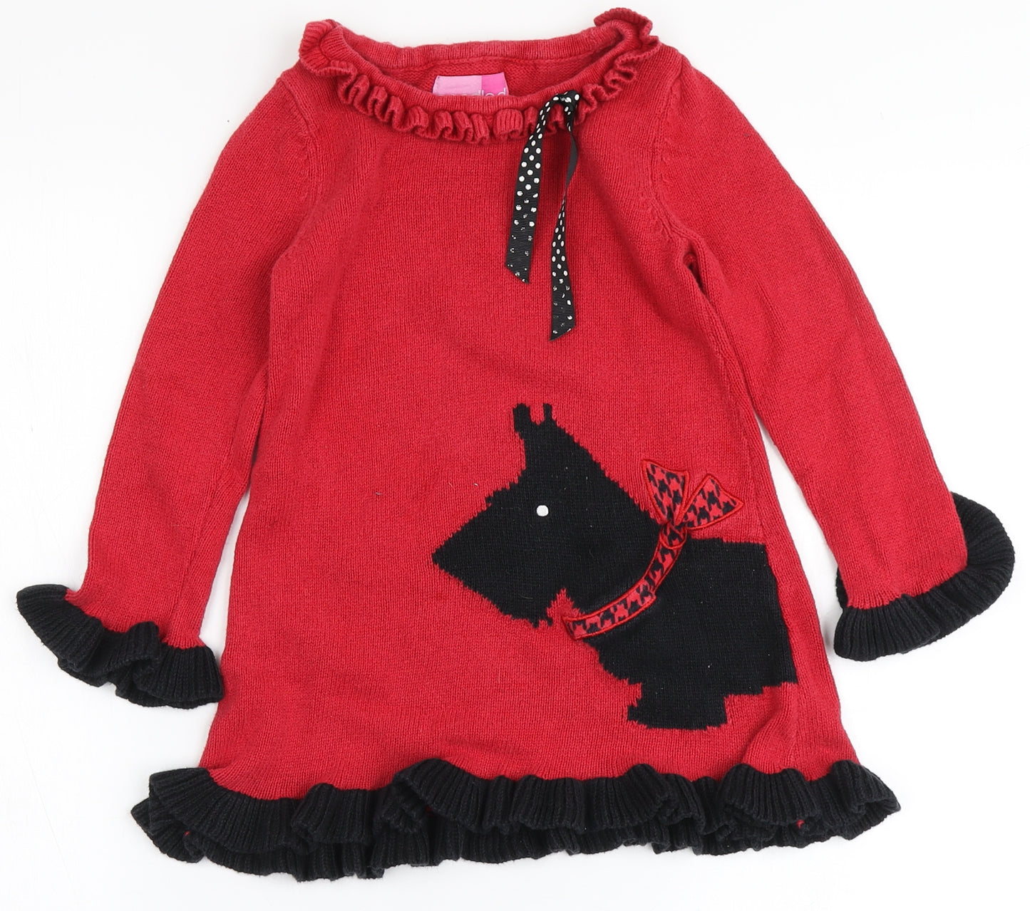 Good Lad Girls Red  Ramie A-Line  Size 6 Years  Round Neck  - Scottie Dog