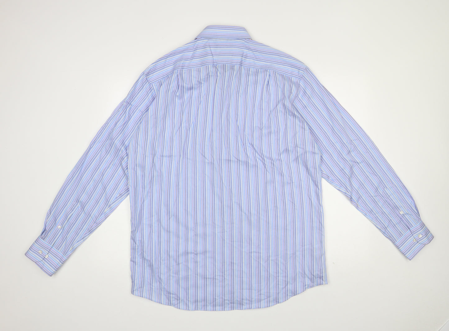 M&S Mens Blue Striped Cotton  Button-Up Size 16.5 Collared Button