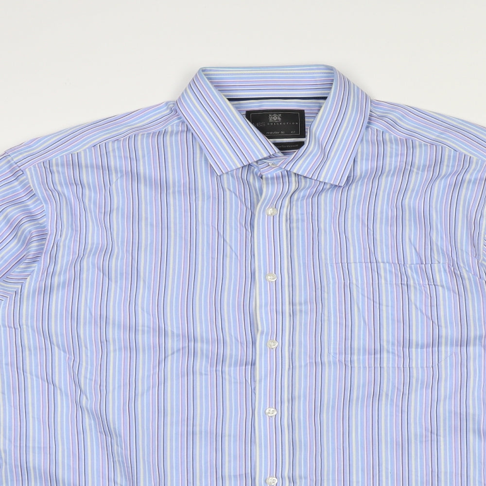 M&S Mens Blue Striped Cotton  Button-Up Size 16.5 Collared Button