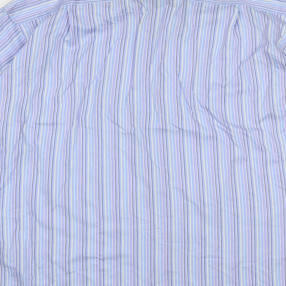 M&S Mens Blue Striped Cotton  Button-Up Size 16.5 Collared Button
