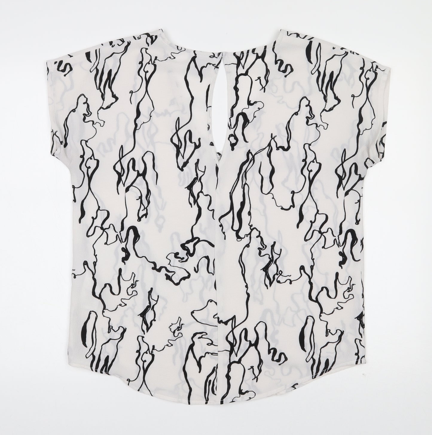 ICHI  Womens White Geometric Polyester Basic Blouse Size M V-Neck