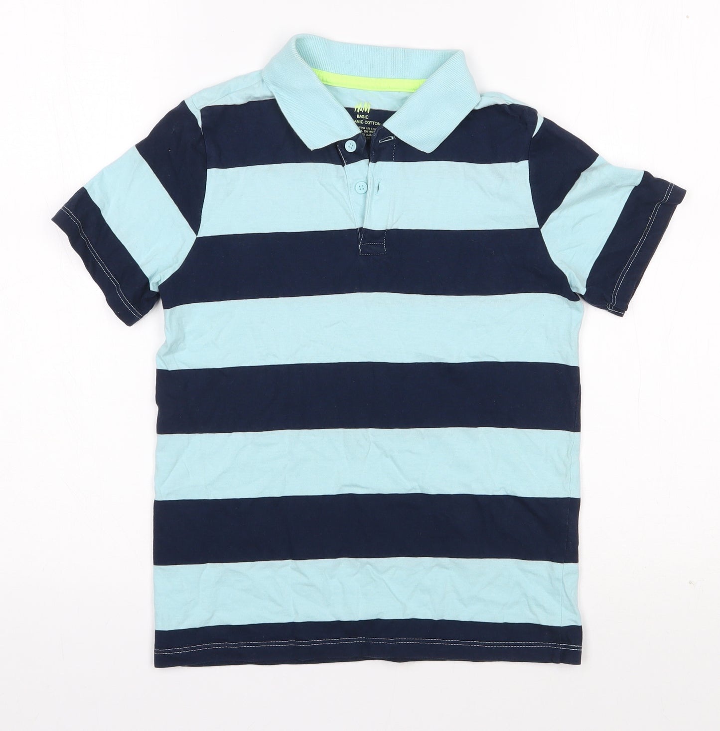 H&M  Boys Blue Striped Cotton Basic Polo Size 8-9 Years Collared Pullover