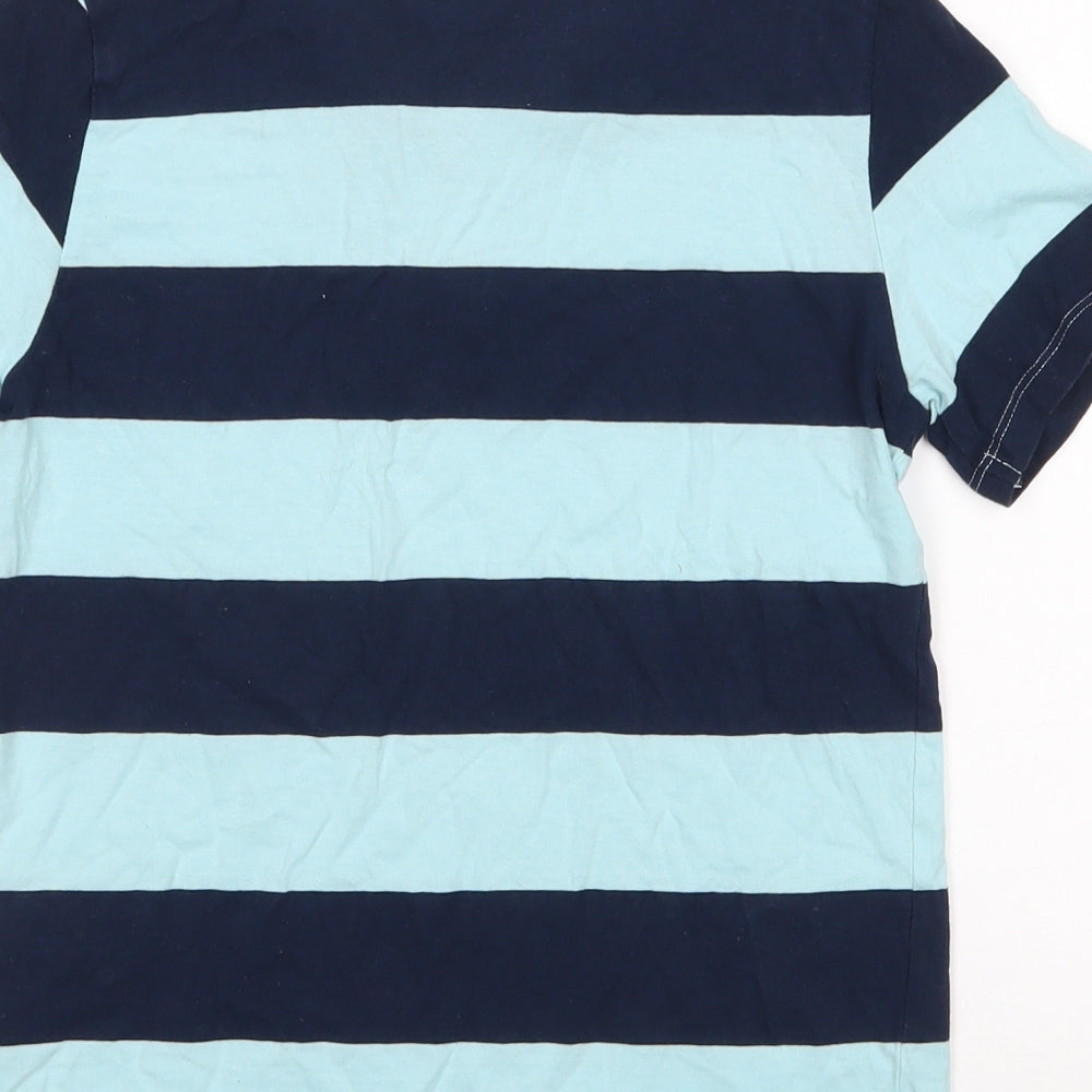 H&M  Boys Blue Striped Cotton Basic Polo Size 8-9 Years Collared Pullover
