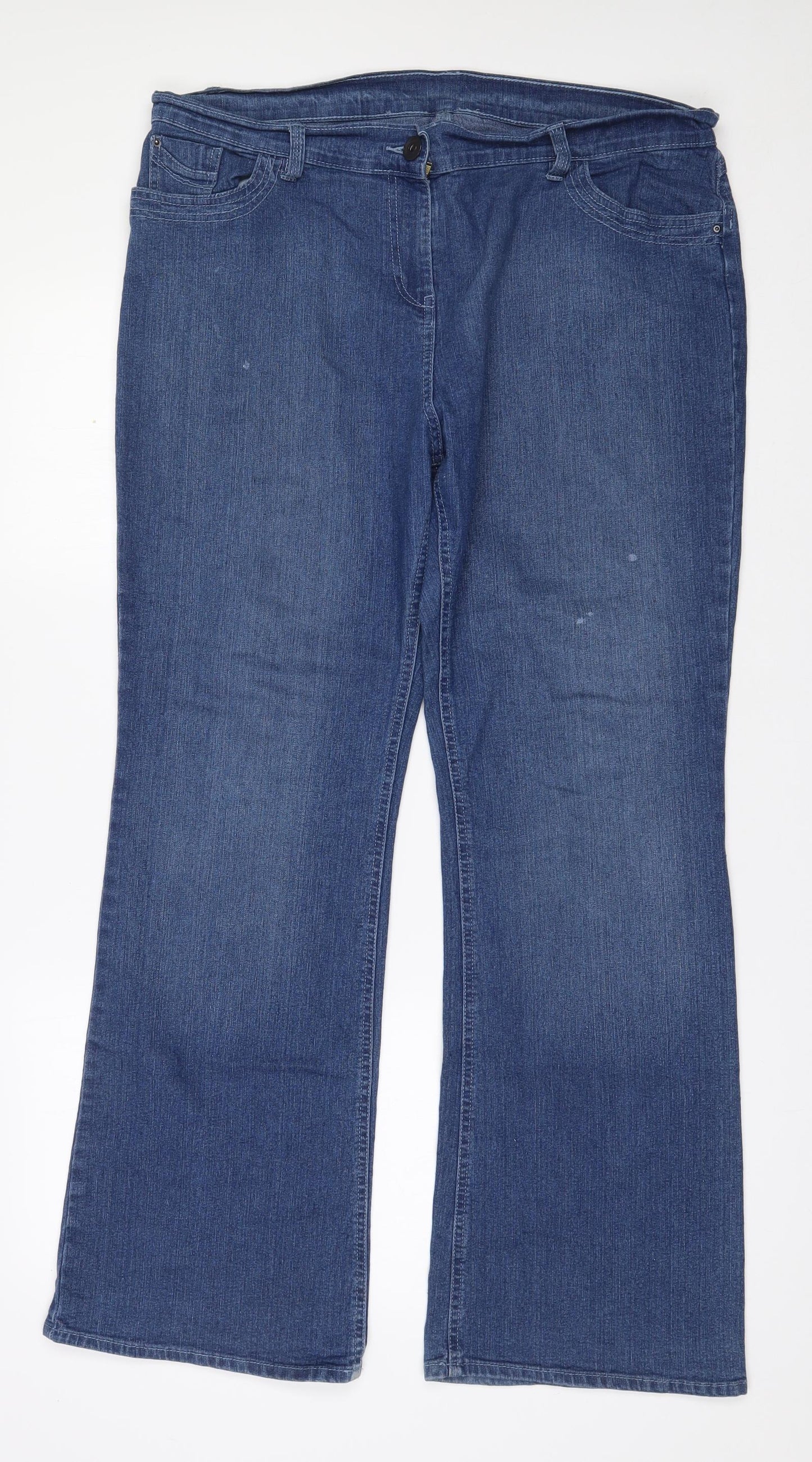 Marks and Spencer Womens Blue  Cotton Bootcut Jeans Size 18 L29.5 in Regular Zip
