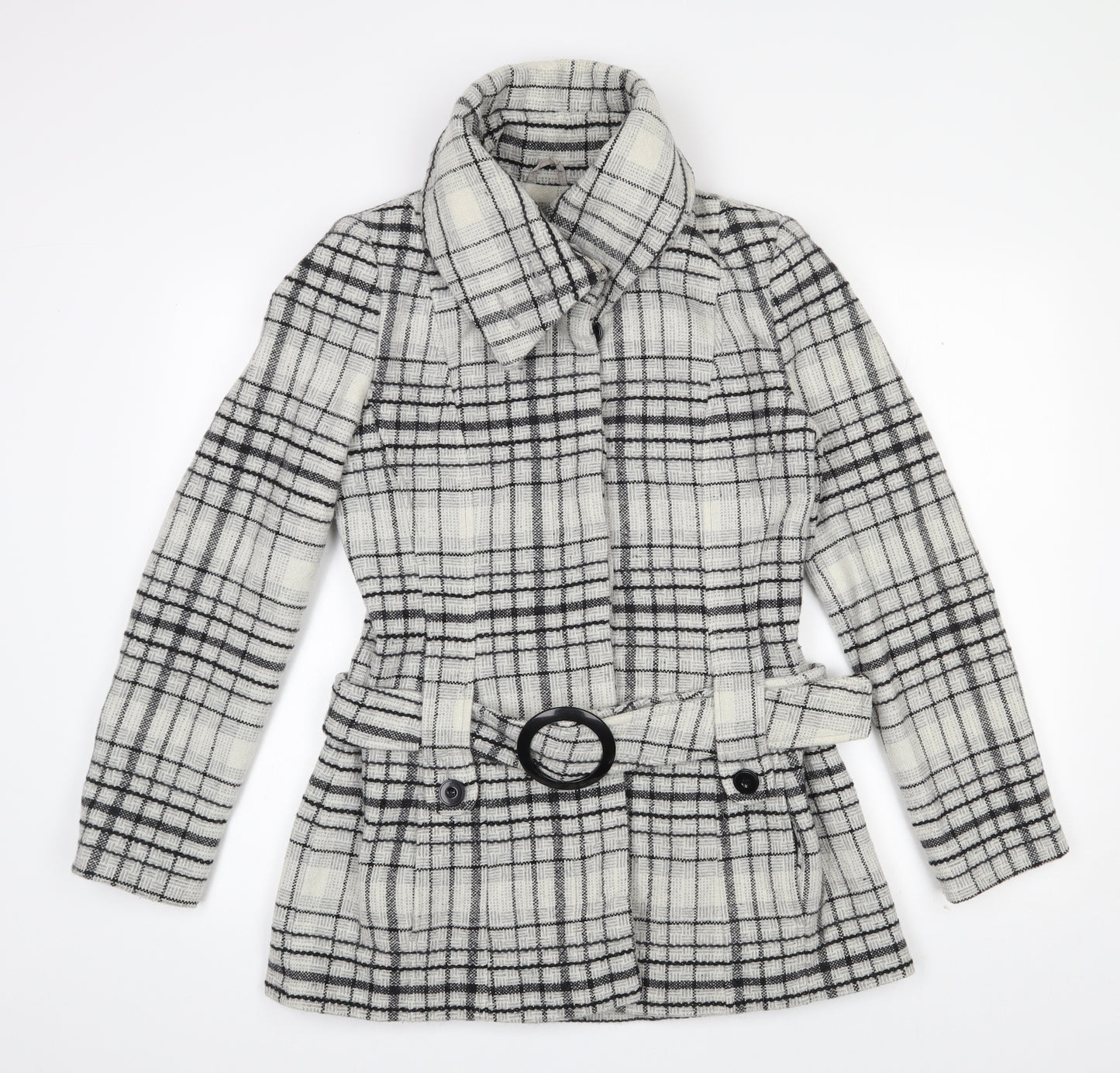 Jane Norman Womens Grey Check  Overcoat Coat Size 12  Button