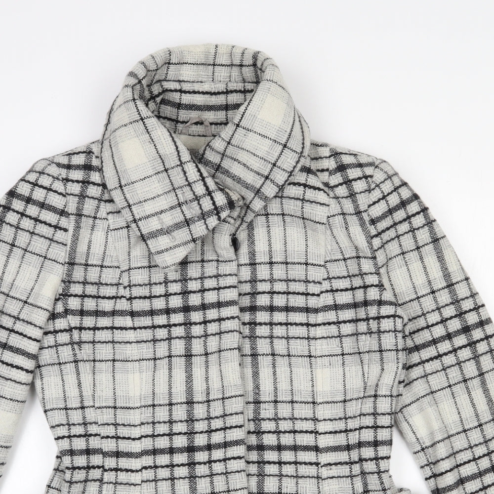 Jane Norman Womens Grey Check  Overcoat Coat Size 12  Button