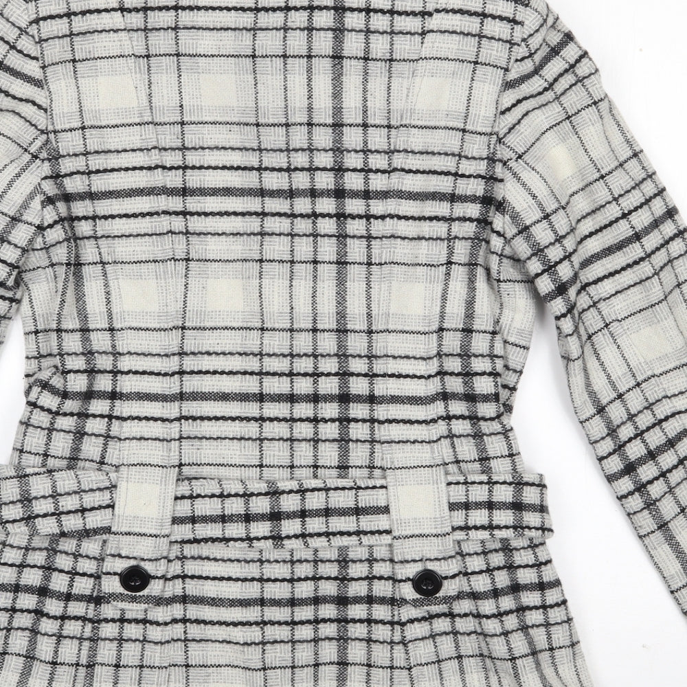Jane Norman Womens Grey Check  Overcoat Coat Size 12  Button