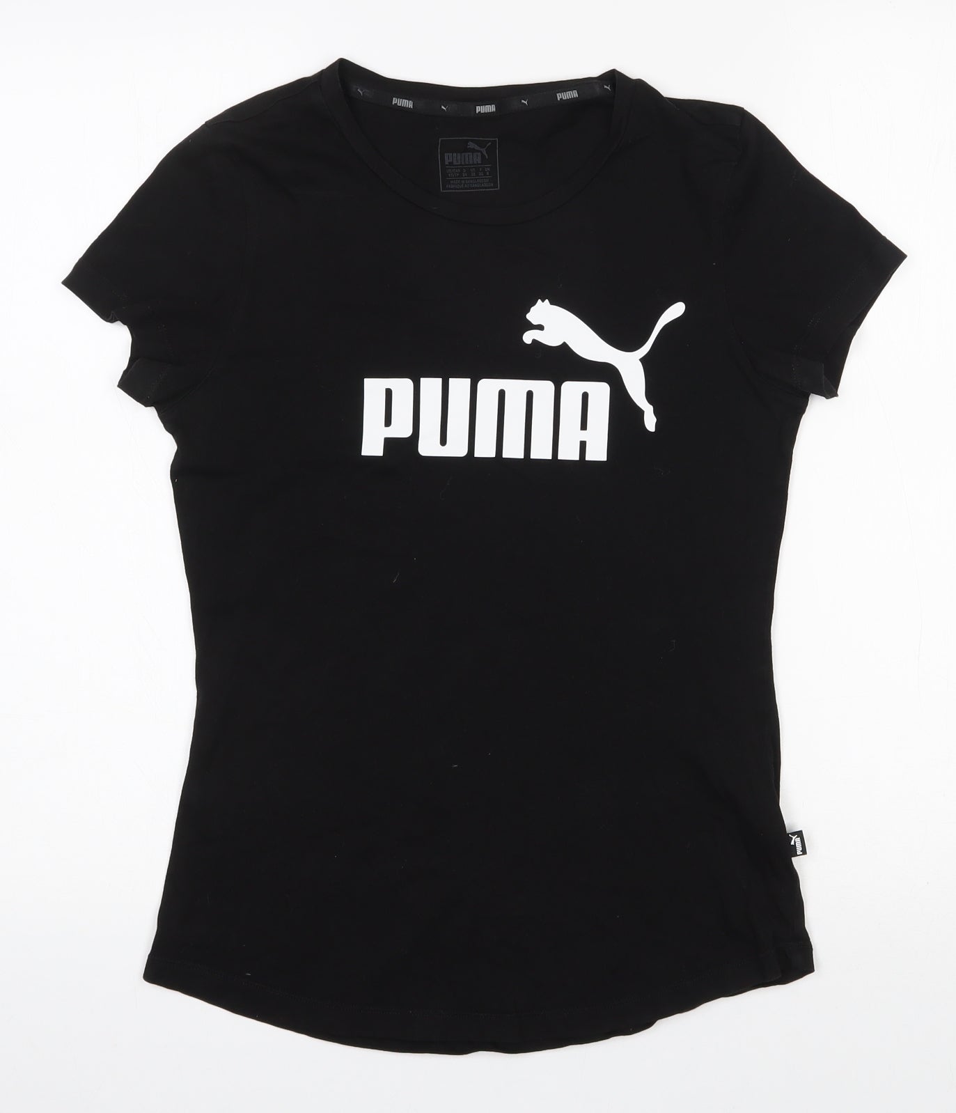 PUMA Womens Black  100% Cotton Basic T-Shirt Size 8 Round Neck