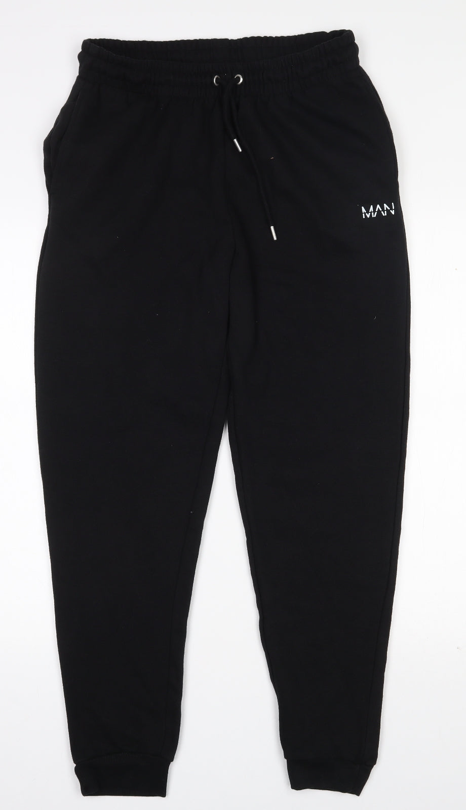 Boohoo Man  Mens Black  Cotton Sweatpants Trousers Size L L28 in Regular Drawstring