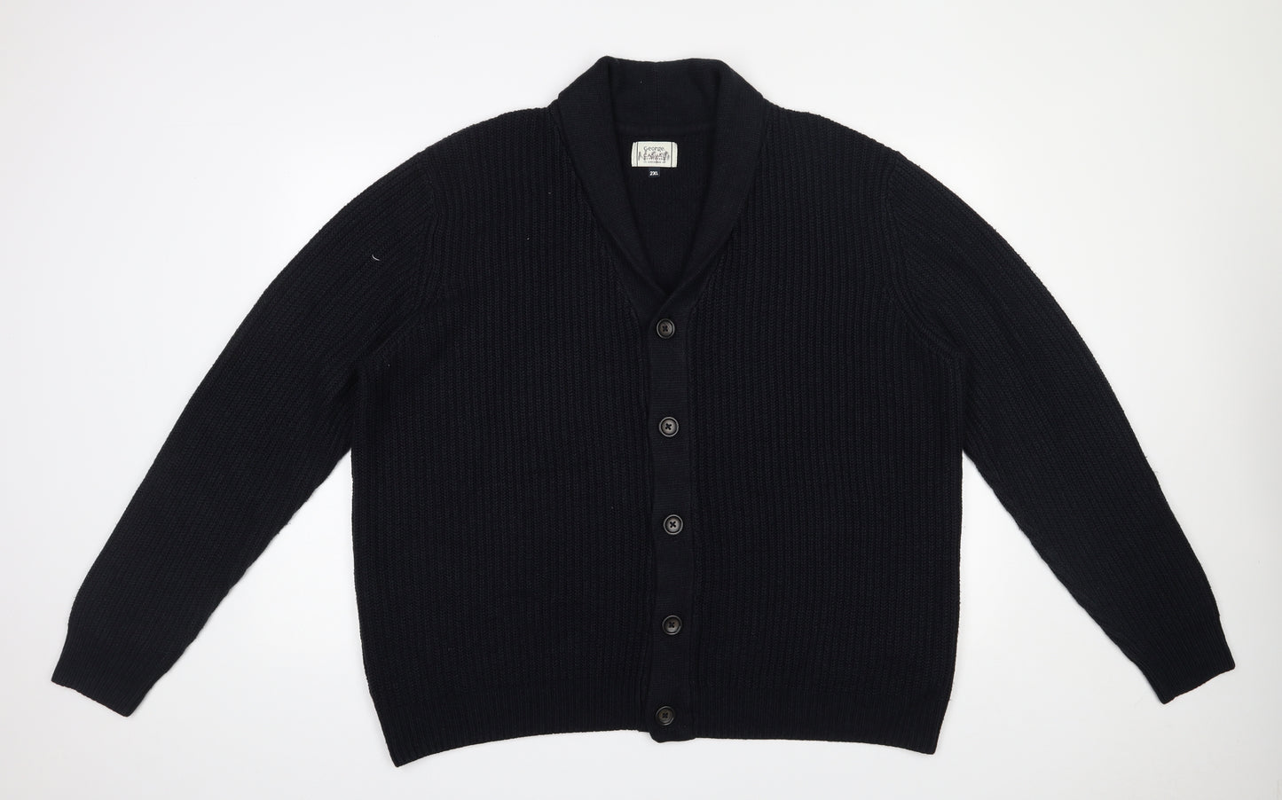 George Mens Blue V-Neck  Acrylic Cardigan Jumper Size 2XL