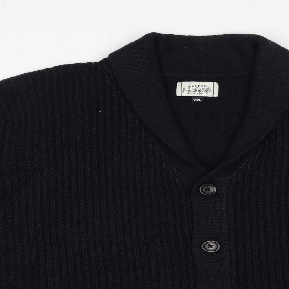 George Mens Blue V-Neck  Acrylic Cardigan Jumper Size 2XL