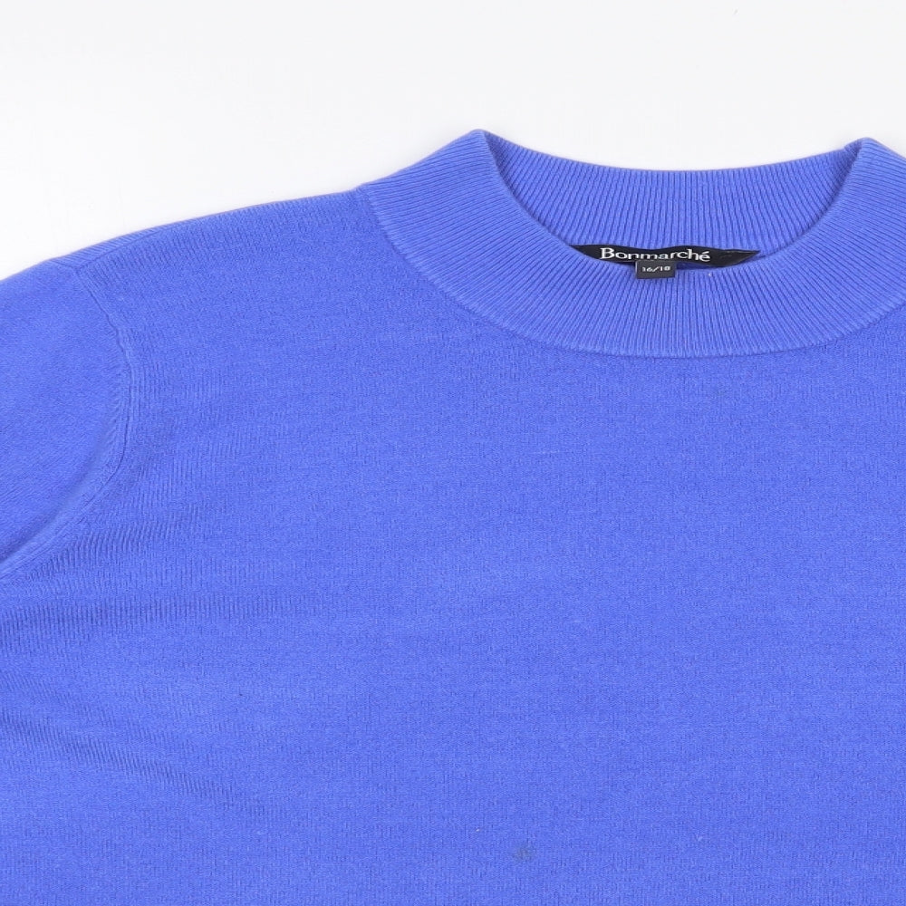 Bonmarché Womens Blue High Neck  Acrylic Pullover Jumper Size 16