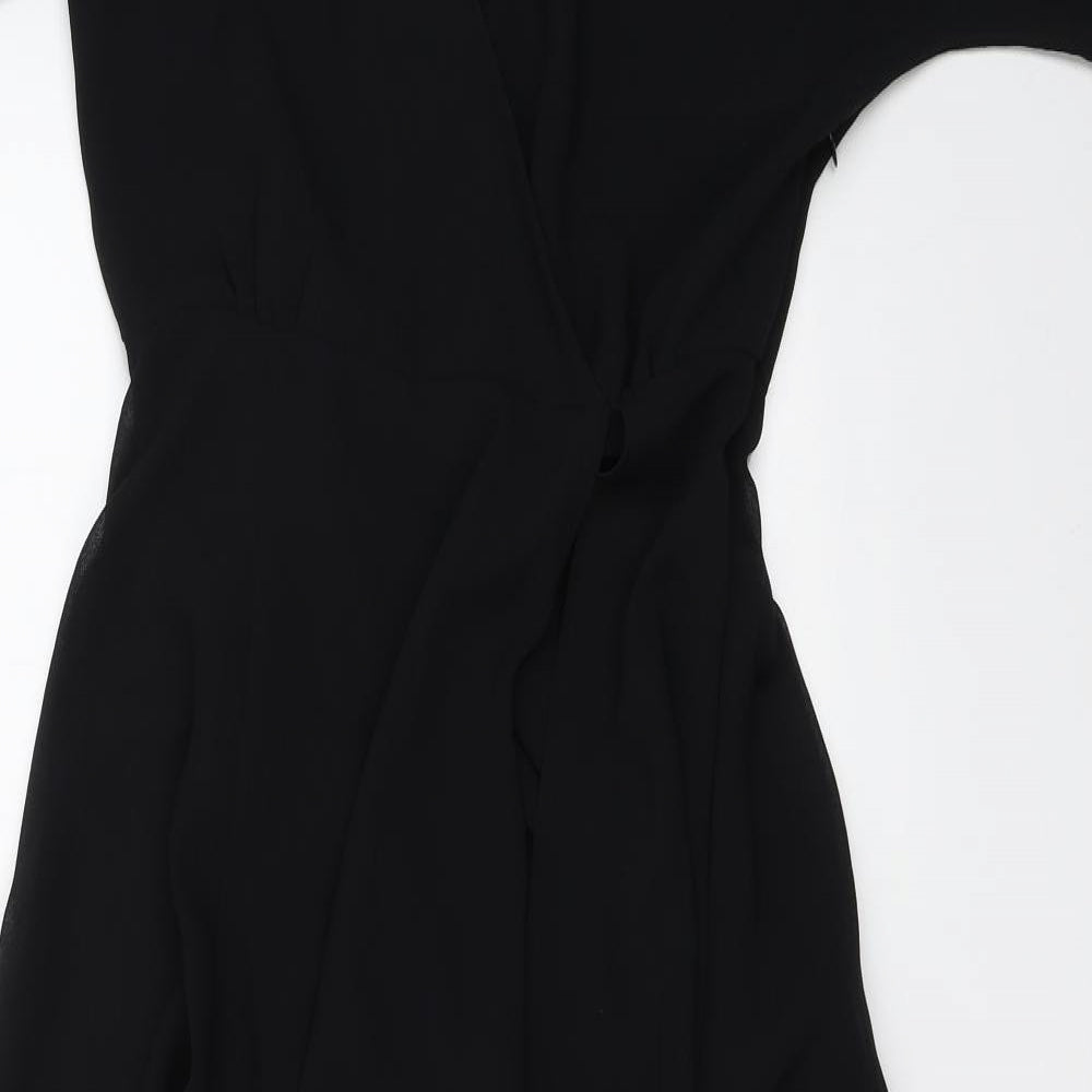Glamorous Womens Black  Polyester Fit & Flare  Size 6  V-Neck Zip - open leg